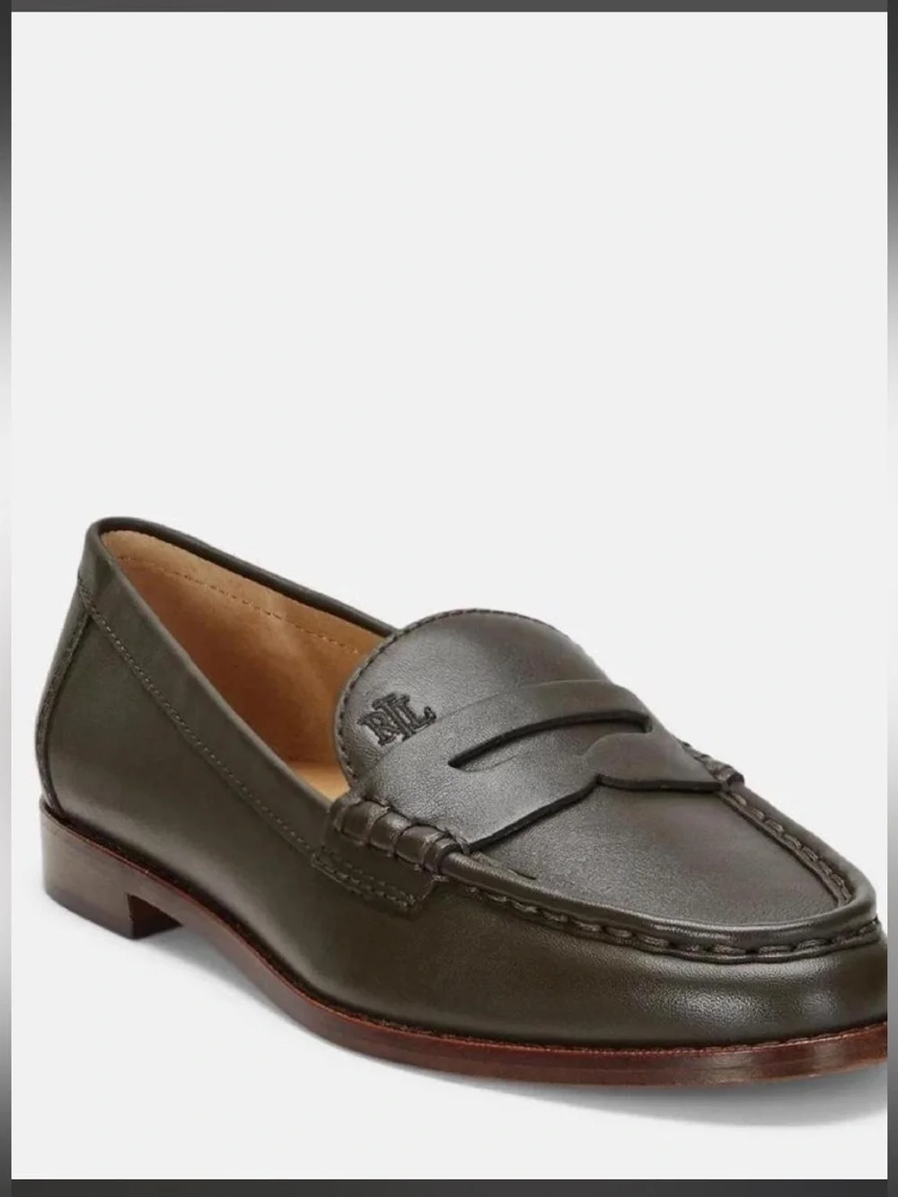 Ralph Lauren Olive Green Leather Penny Loafers for Women